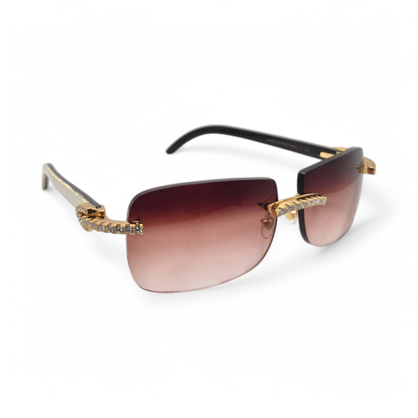 CT0046S C Decor Buffs (Iced - Moissanite) - Gold Genuine White Horn Sunglasses w/ Moissanite Diamonds Prong Set (2010s) - Luxury Optical