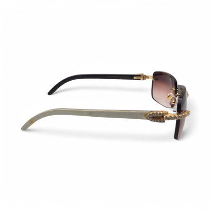 CT0046S C Decor Buffs (Iced - Moissanite) - Gold Genuine White Horn Sunglasses w/ Moissanite Diamonds Prong Set (2010s) - Luxury Optical