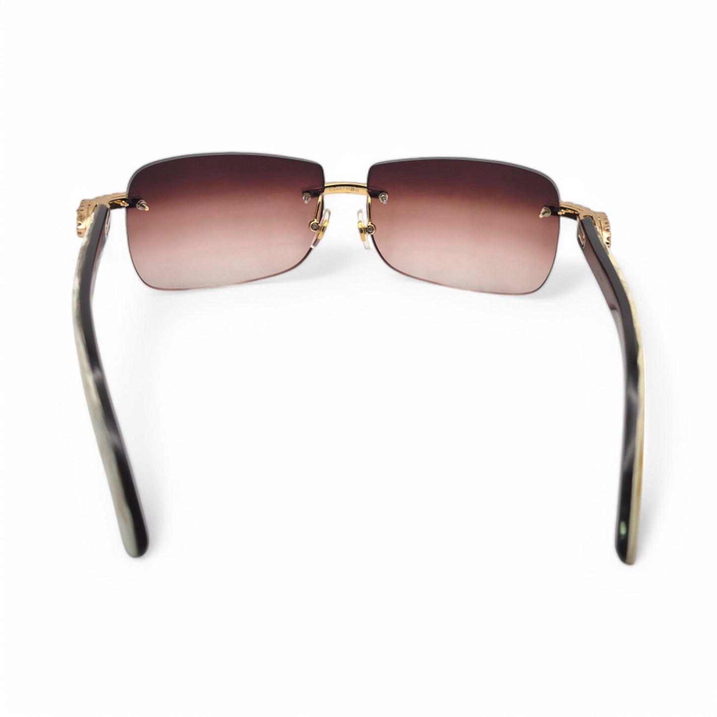 CT0046S C Decor Buffs (Iced - Moissanite) - Gold Genuine White Horn Sunglasses w/ Moissanite Diamonds Prong Set (2010s) - Luxury Optical