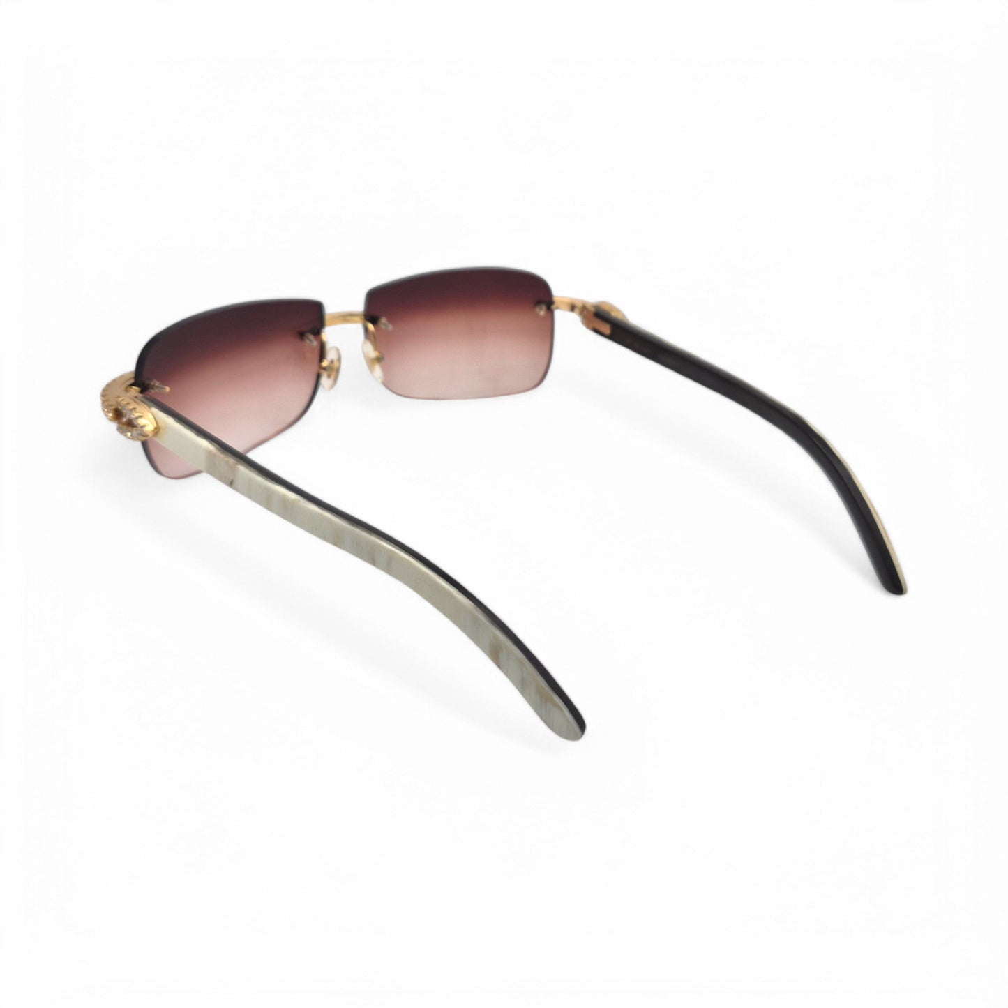 CT0046S C Decor Buffs (Iced - Moissanite) - Gold Genuine White Horn Sunglasses w/ Moissanite Diamonds Prong Set (2010s) - Luxury Optical