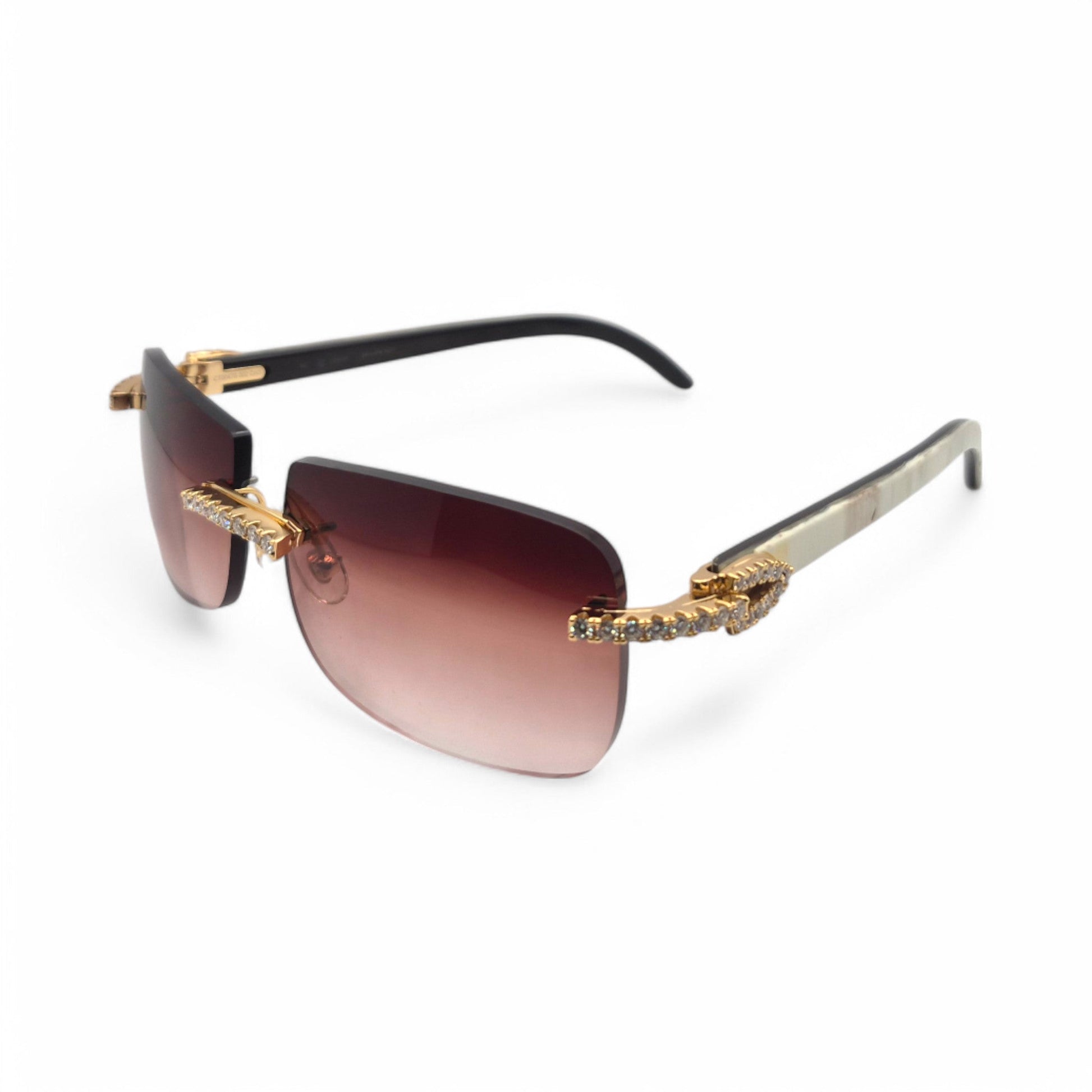 CT0046S C Decor Buffs (Iced - Moissanite) - Gold Genuine White Horn Sunglasses w/ Moissanite Diamonds Prong Set (2010s) - Luxury Optical