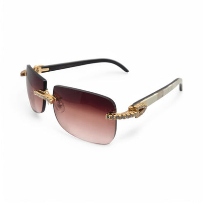 CT0046S C Decor Buffs (Iced - Moissanite) - Gold Genuine White Horn Sunglasses w/ Moissanite Diamonds Prong Set (2010s) - Luxury Optical