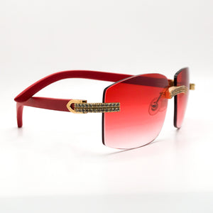 red wood with 3 pcs Double Row Set Sunglasses and #6 Red
