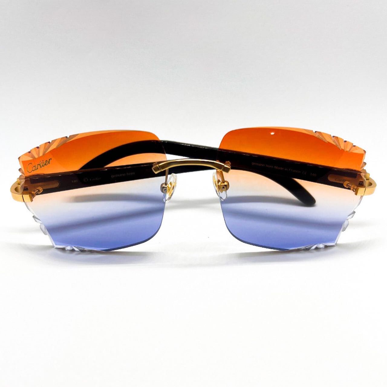 Decor C Brushed Gold Blab Buffs with Diamond cut Red Orange lenses