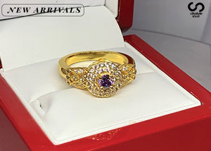 Gold Diamond Ring w/ Purple Ruby