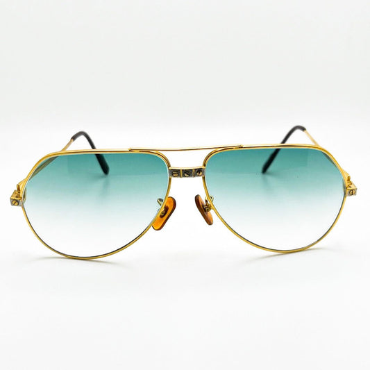 Cartier Santos - Vintage Gold Wires w/ Seaweed Green Lenses - Authentic (1980s)