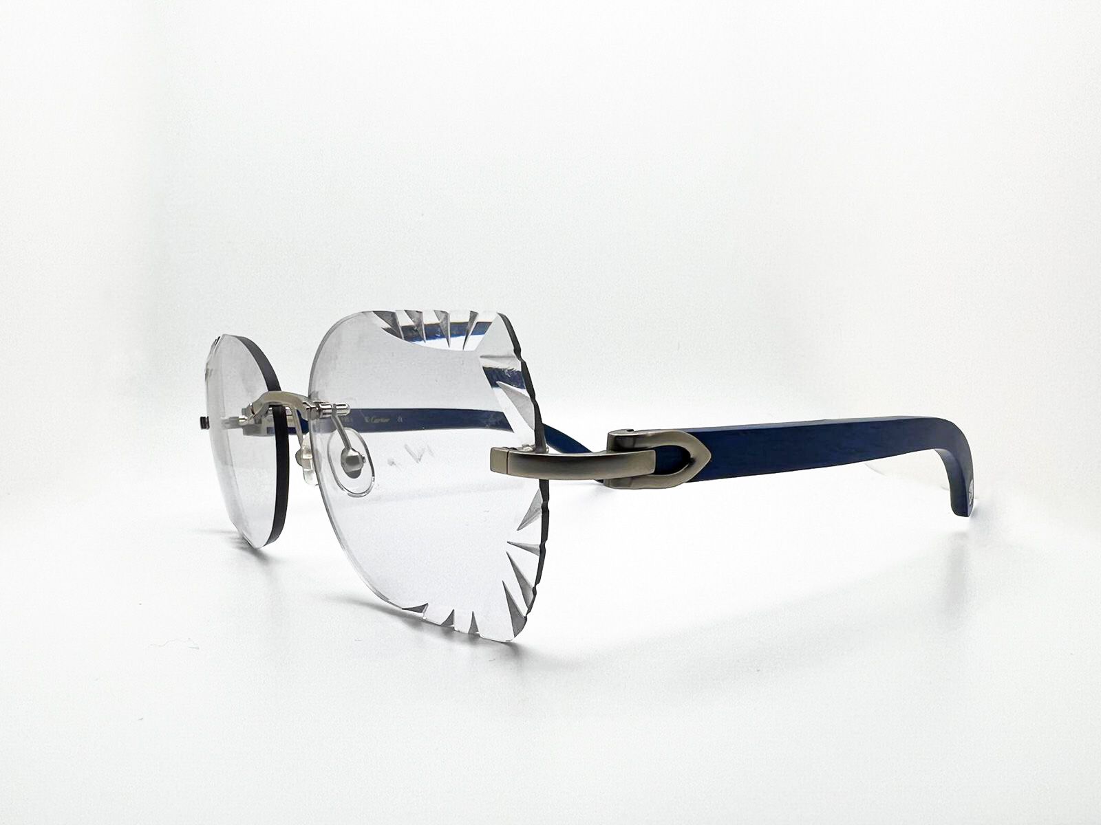 Limited edition Decor C Brushed Gold with Azure Blue Wood Diamond Cut Butterfly Lenses