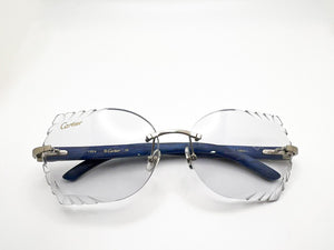 Limited edition Decor C Brushed Gold with Azure Blue Wood Diamond Cut Butterfly Lenses