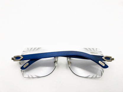 Limited edition Decor C Brushed Gold with Azure Blue Wood Diamond Cut Butterfly Lenses
