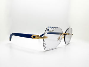 Limited edition Decor C Brushed Gold with Azure Blue Wood Diamond Cut Butterfly Lenses