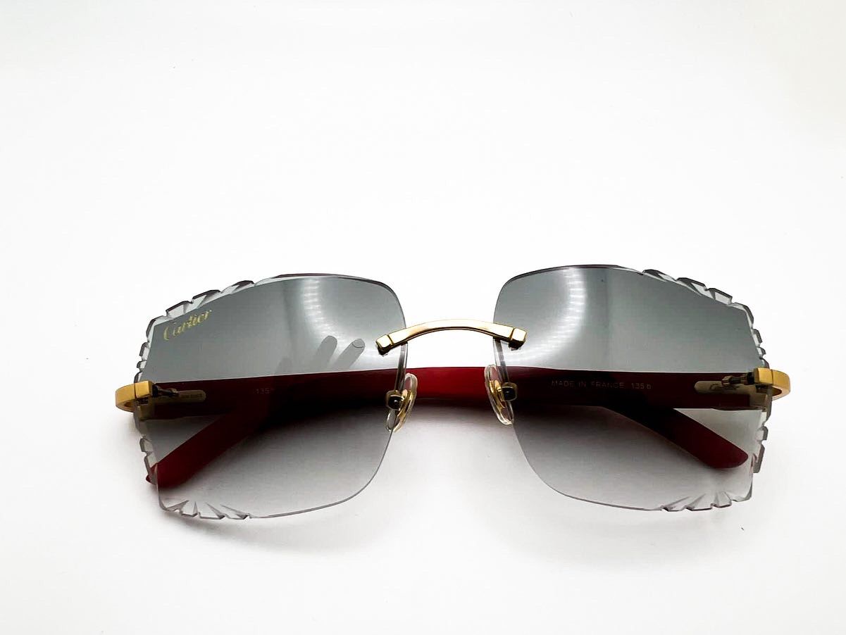 Limited Editon Brushed Gold Cherry Wood with Smoke Grey Square Diamond Cut Lenses