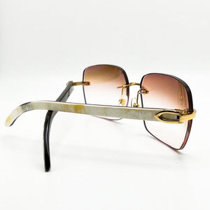 Gold Decor C White/Ivory color swirls with 11 Hennessy Brown Square Lenses