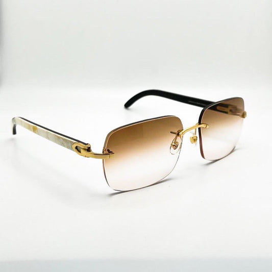 Gold C Decor White/Ivory Swirls w/ Hennessy Brown Square Lenses