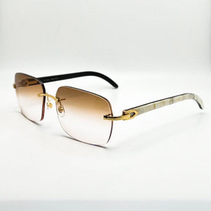 Gold Decor C White/Ivory color swirls with 11 Hennessy Brown Square Lenses