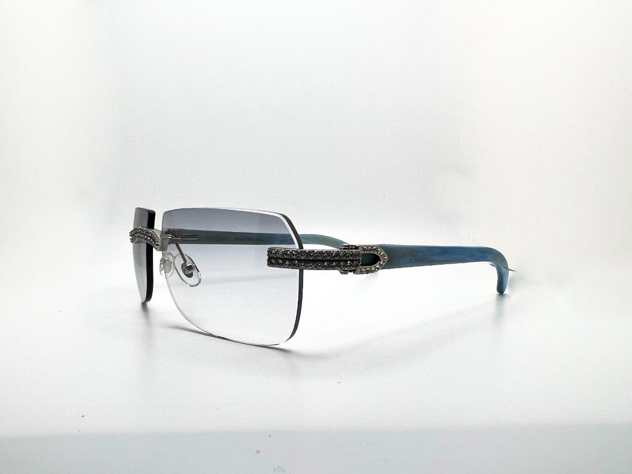 Decor C Silver 5pc Double Row Set With Fusion Blue Temples and #3 Lenses Smoke Grey Transitions Lenses