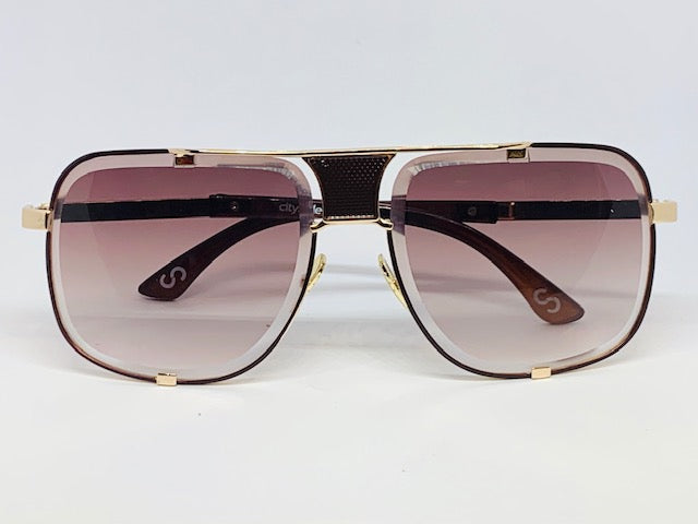 CityStyle Authentic Capital Aviator w/ Grey Cognac Gradient to Clear Diamond Facet Lenses
