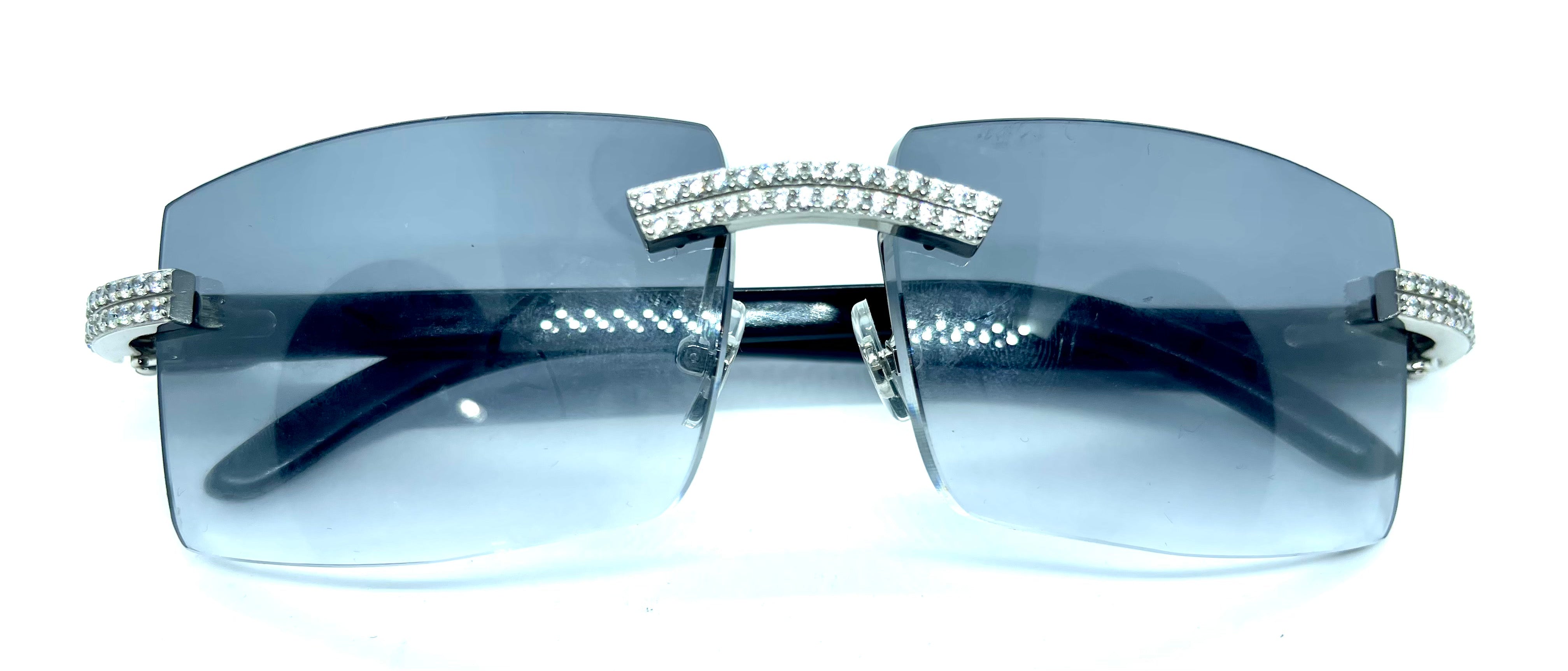 Exotics Fusion Buffs with Topaz Blue Silver Diamond Double Rows with Smoke Grey lenses