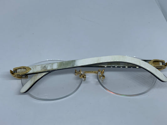 Cartier Decor C White Buffs with Swirls 58 Clear Oval Lenses