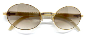 55-22 Gold Plated White Buffalo Horn Sunglasses w/ Hennessy tint
