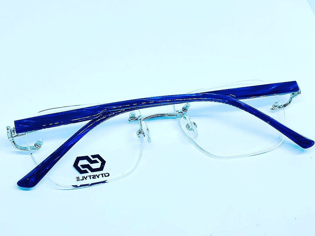 Ice Blue Acetate Marble  CS Model 3007 in Silver Clear Lenses