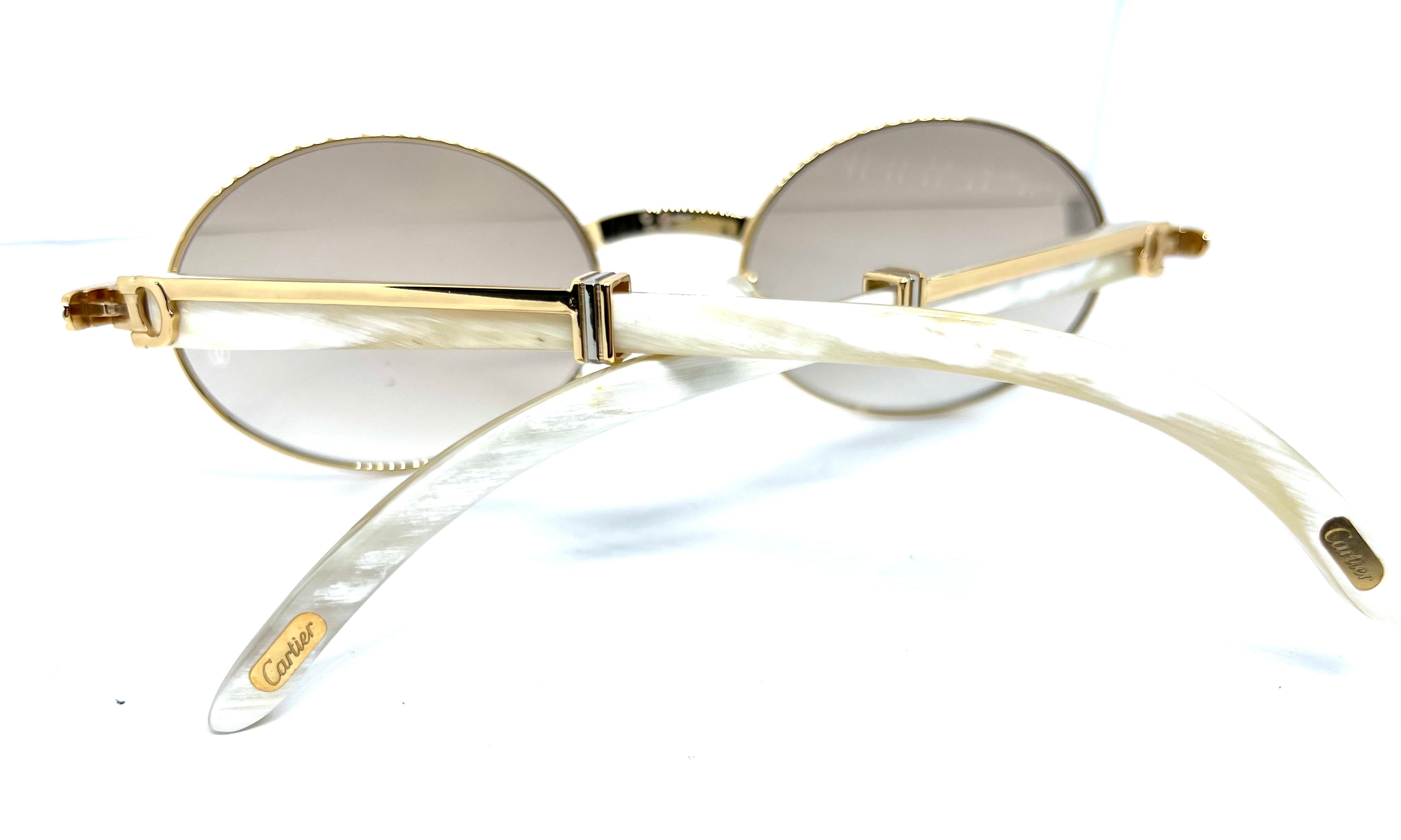 55-22 Gold Plated White Buffalo Horn Sunglasses w/ Hennessy tint