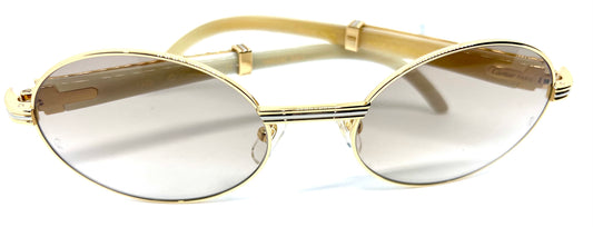 55-22 Gold Plated White Buffalo Horn Sunglasses w/ Hennessy tint